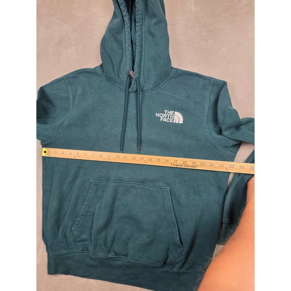 The North Face Hoodie Mens M Green Blue Box Logo Graphic Pullover Sweatshirt